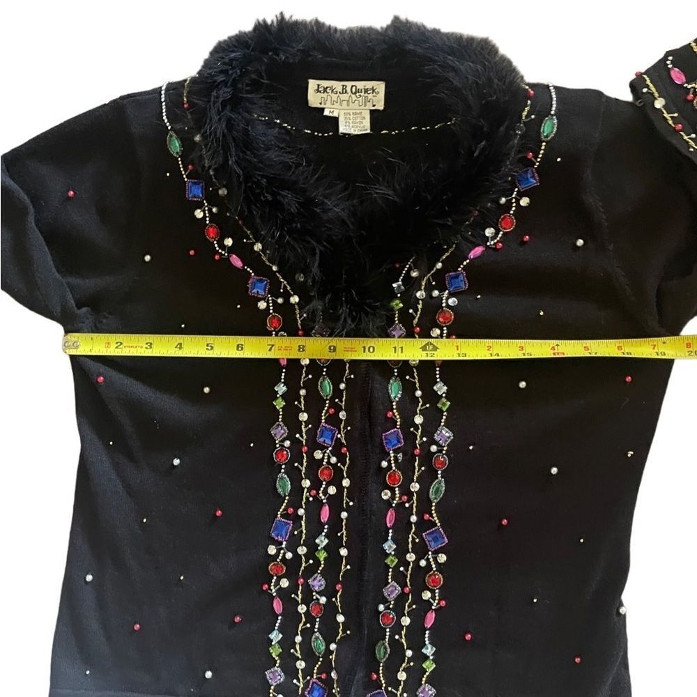 Jack B Quick vintage embellished button down black cardigan w/ faux fur collar - Picture 7 of 12